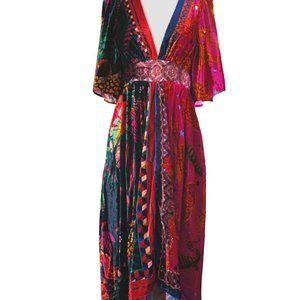 Farm Rio Mixed Scarves Velvet Dress